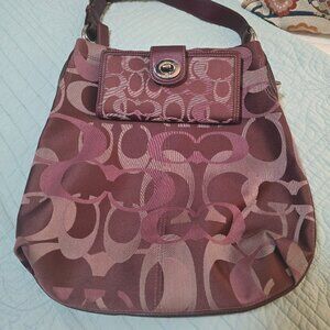 Coach Penelope Bordeaux Burgundy Signature Hobo Shoulder Bag with Wallet